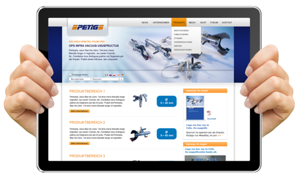 Website der Petig AG - entwickelt von der atw:kommunikation GmbH